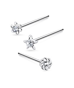 3 Silver Nose Stud Sets NSK-SET-1107